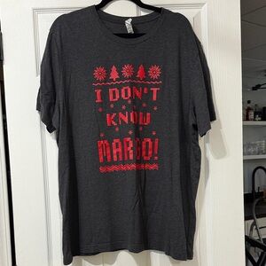 Charcoal Tee with Red Festive Print